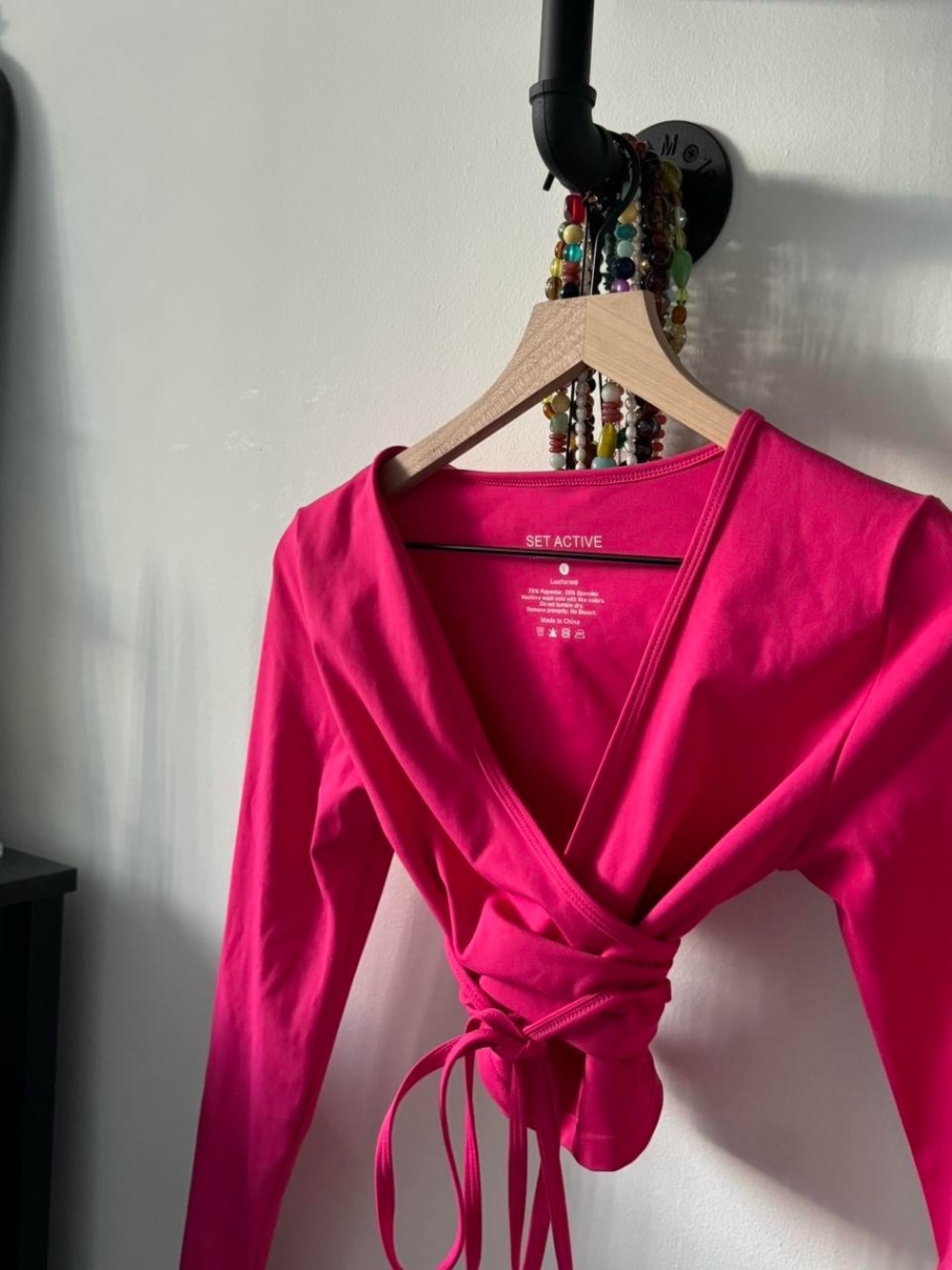 SET Active Hot Pink V-Neck Wrap Top